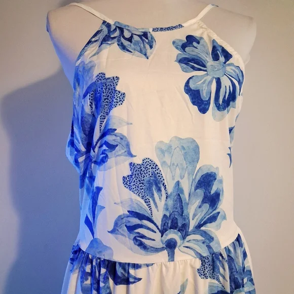 Blue And White Floral Maxi Dress Size Large - Picture 3 of 11